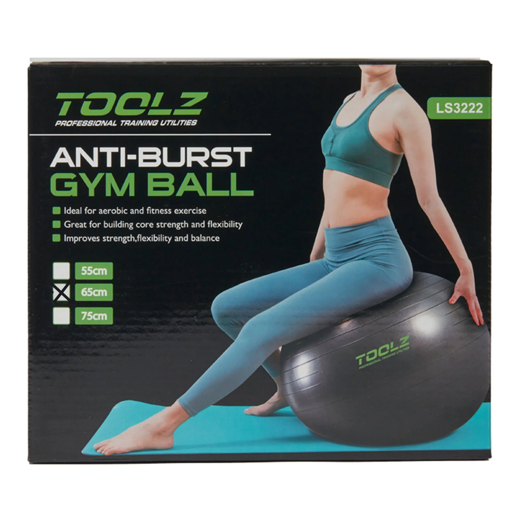 Toolz 65cm Palla Ginnica - Nero 2 Toolz 65cm Palla Ginnica - Nero - immagine 2