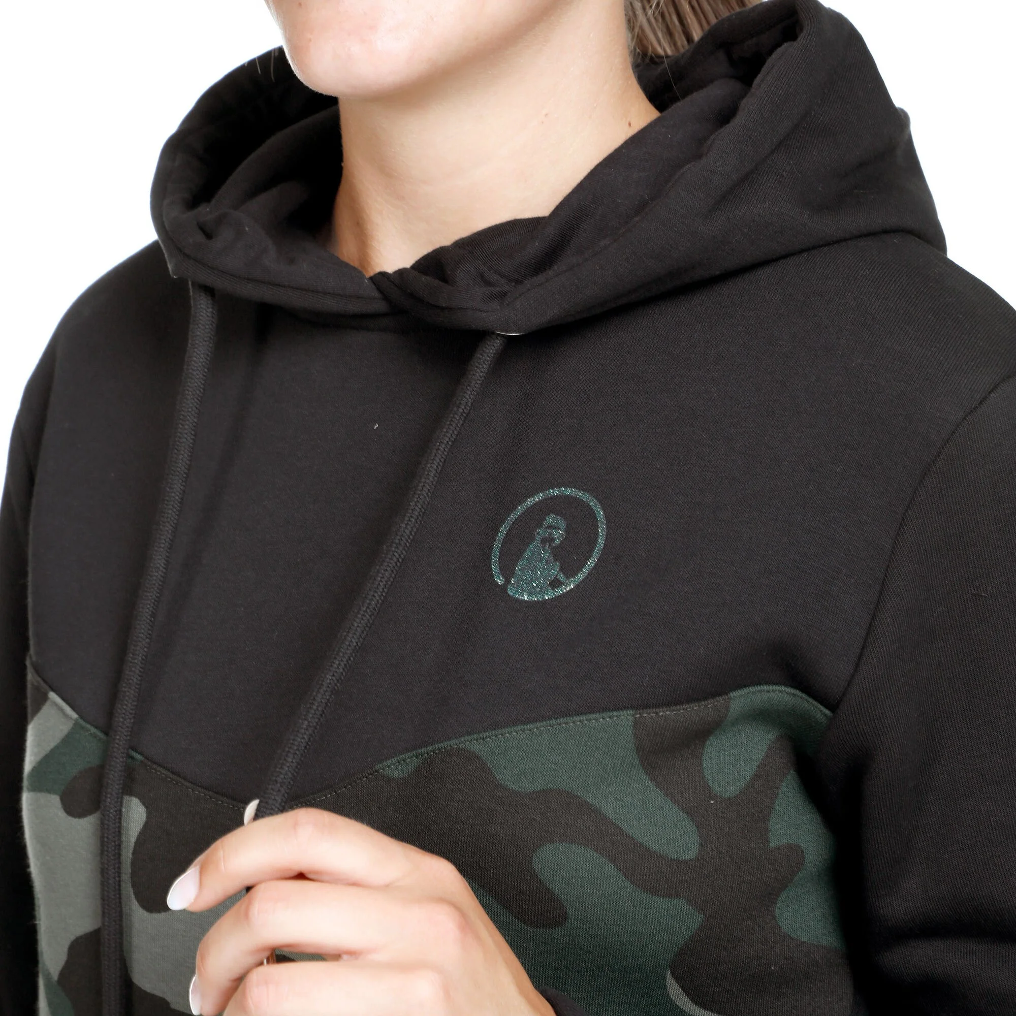 Quiet Please Camou Glitter Felpa Con Cappuccio Donna - Nero, Cachi 5 Quiet Please Camou Glitter Felpa Con Cappuccio Donna - Nero, Cachi - immagine 5