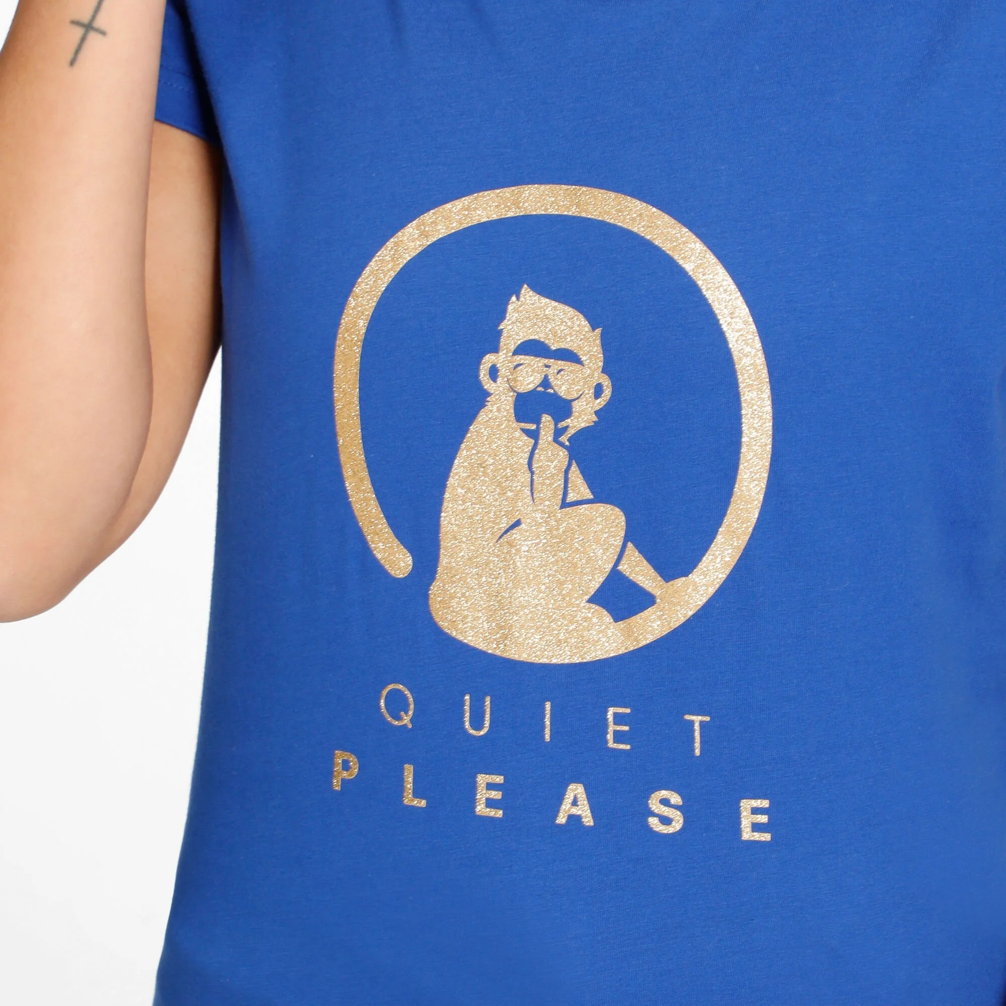 Quiet Please Retro Logo Maglietta Donna - Blu, Oro 5 Quiet Please Retro Logo Maglietta Donna - Blu, Oro - immagine 5