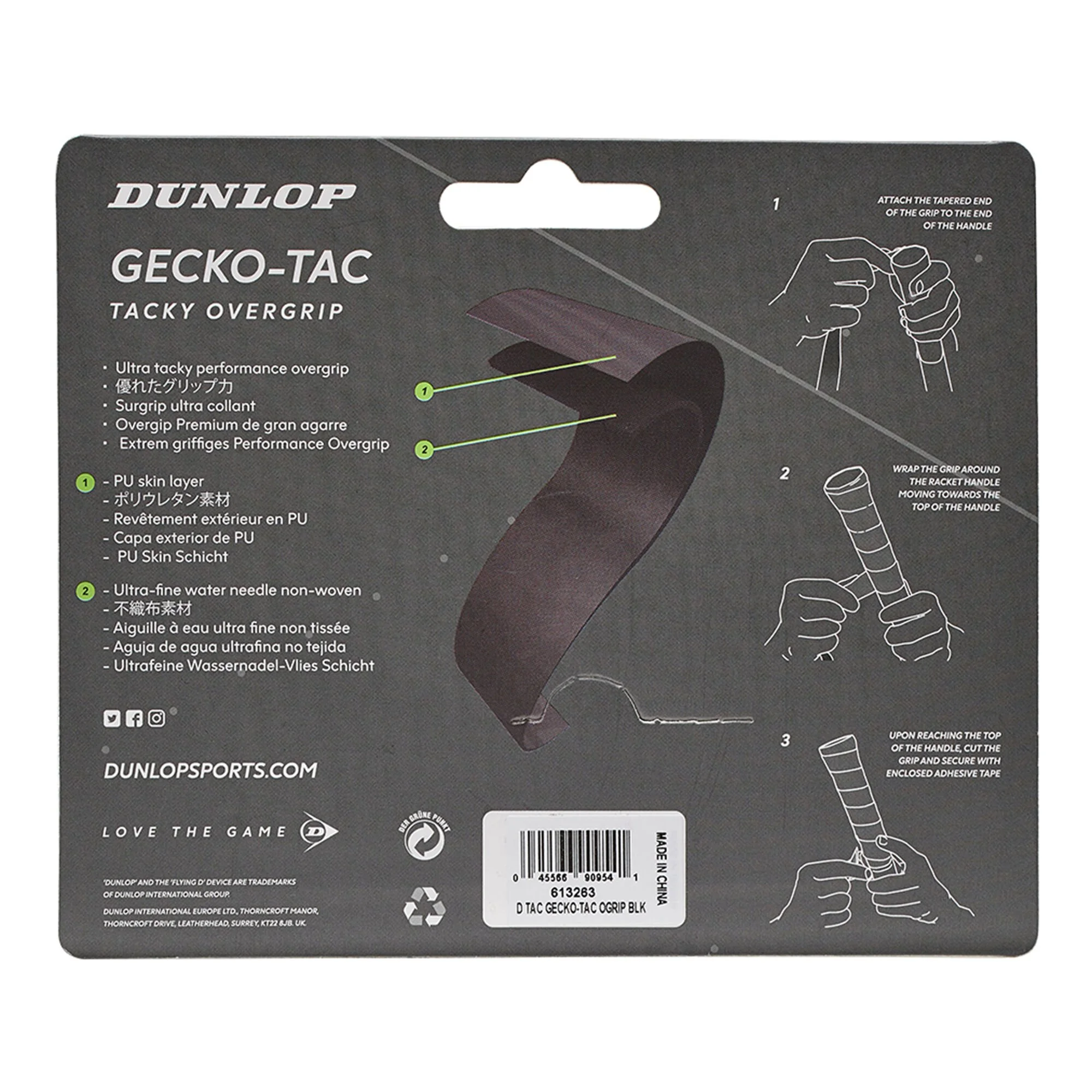 Dunlop Gecko-Tac Confezione Da 3 - Nero 2 Dunlop Gecko-Tac Confezione Da 3 - Nero - immagine 2