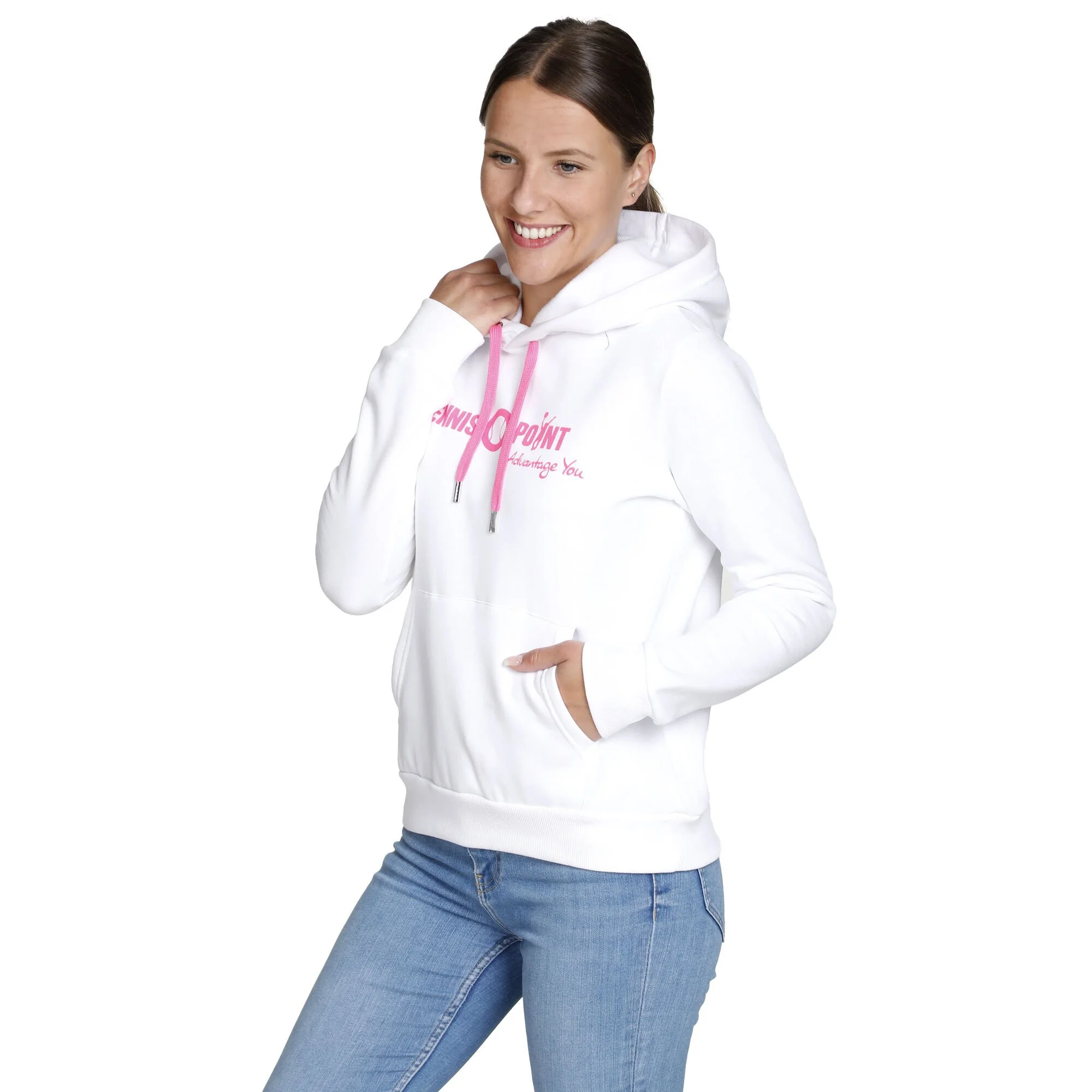 Tennis-Point Logo Felpa Con Cappuccio Donna - Bianco, Rosa 3 Tennis-Point Logo Felpa Con Cappuccio Donna - Bianco, Rosa - immagine 3