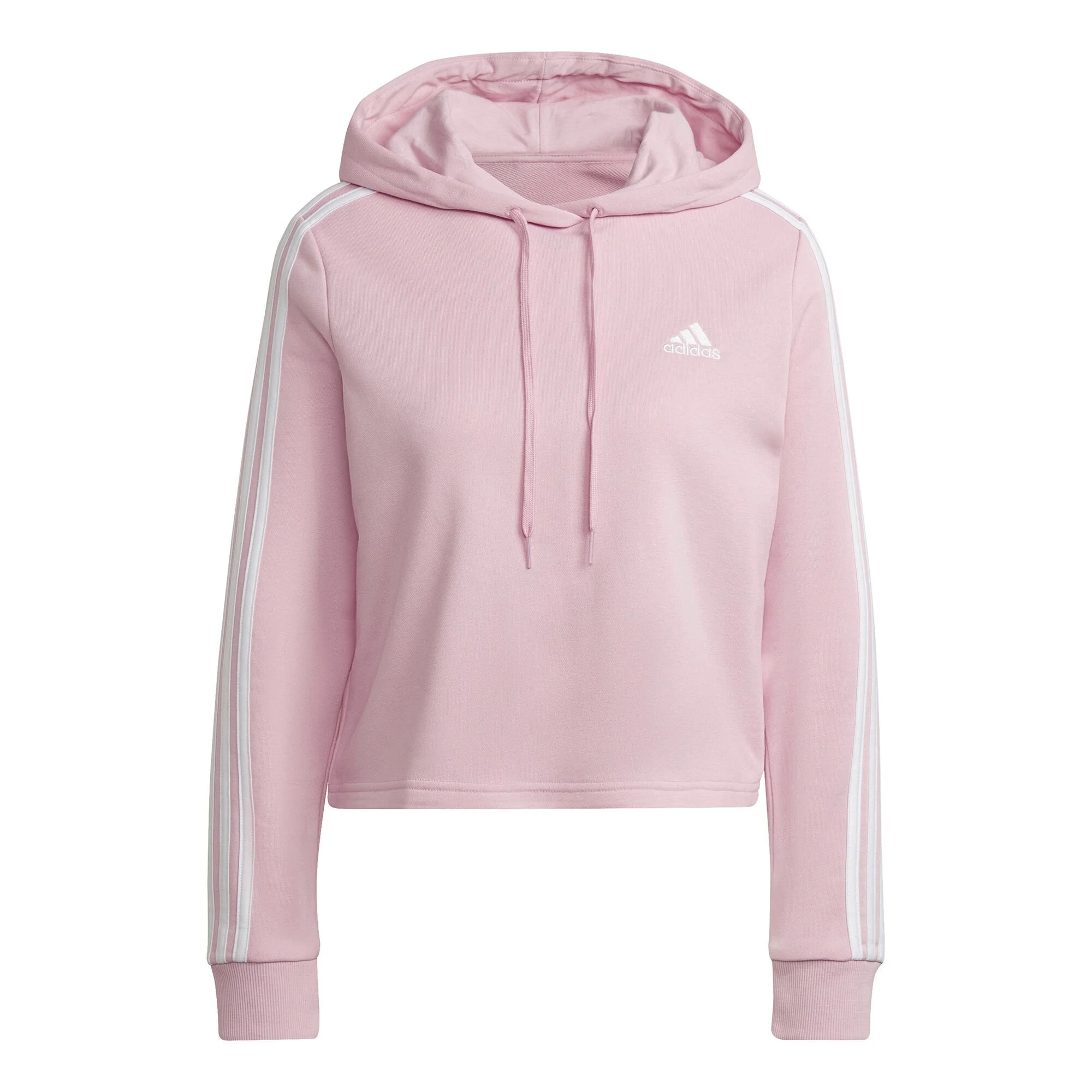 ADIDAS 3 Stripes French Terry Cropped Felpa Con Cappuccio Donna - Rosa, Bianco 1 ADIDAS 3 Stripes French Terry Cropped Felpa Con Cappuccio Donna - Rosa, Bianco
