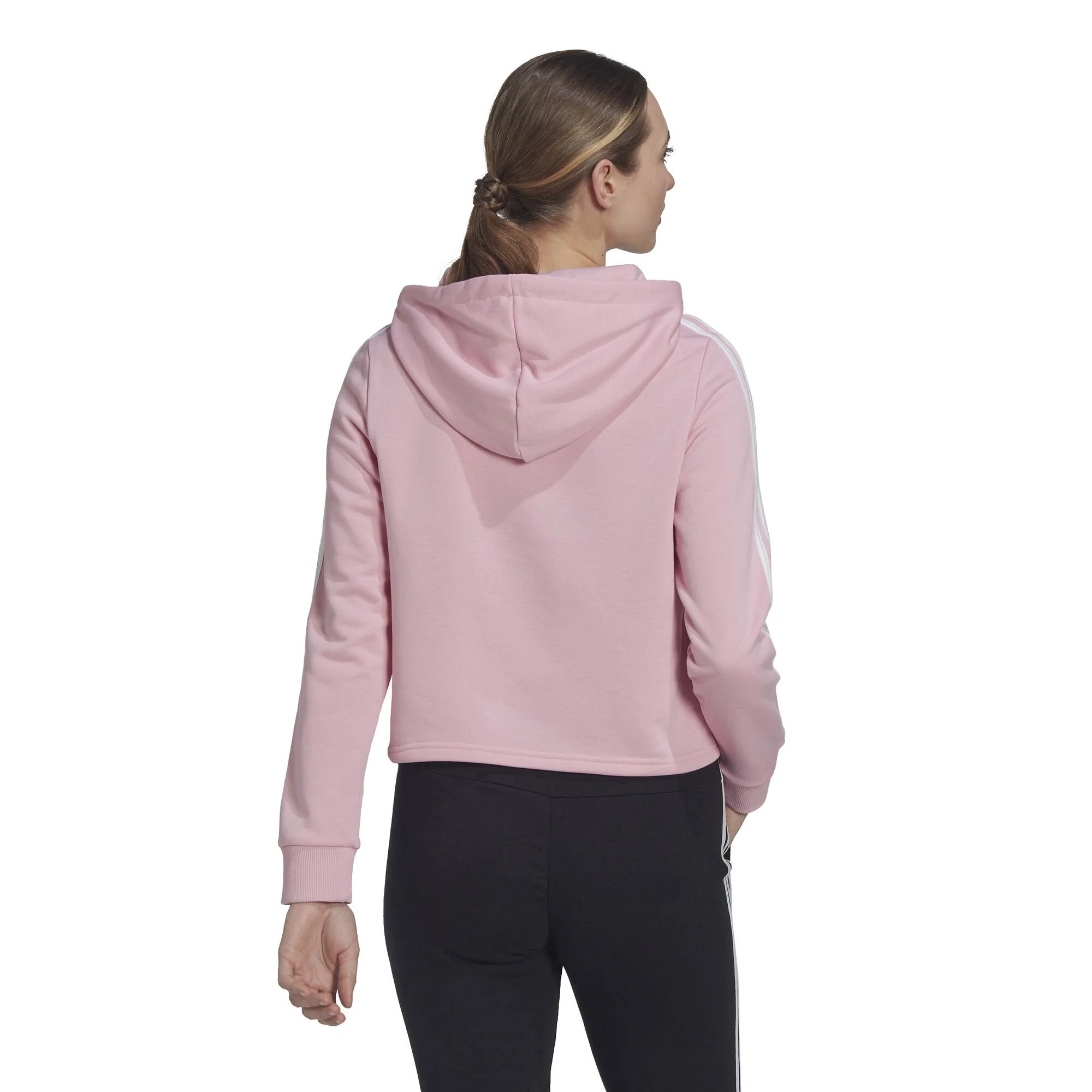 ADIDAS 3 Stripes French Terry Cropped Felpa Con Cappuccio Donna - Rosa, Bianco 3 ADIDAS 3 Stripes French Terry Cropped Felpa Con Cappuccio Donna - Rosa, Bianco - immagine 3