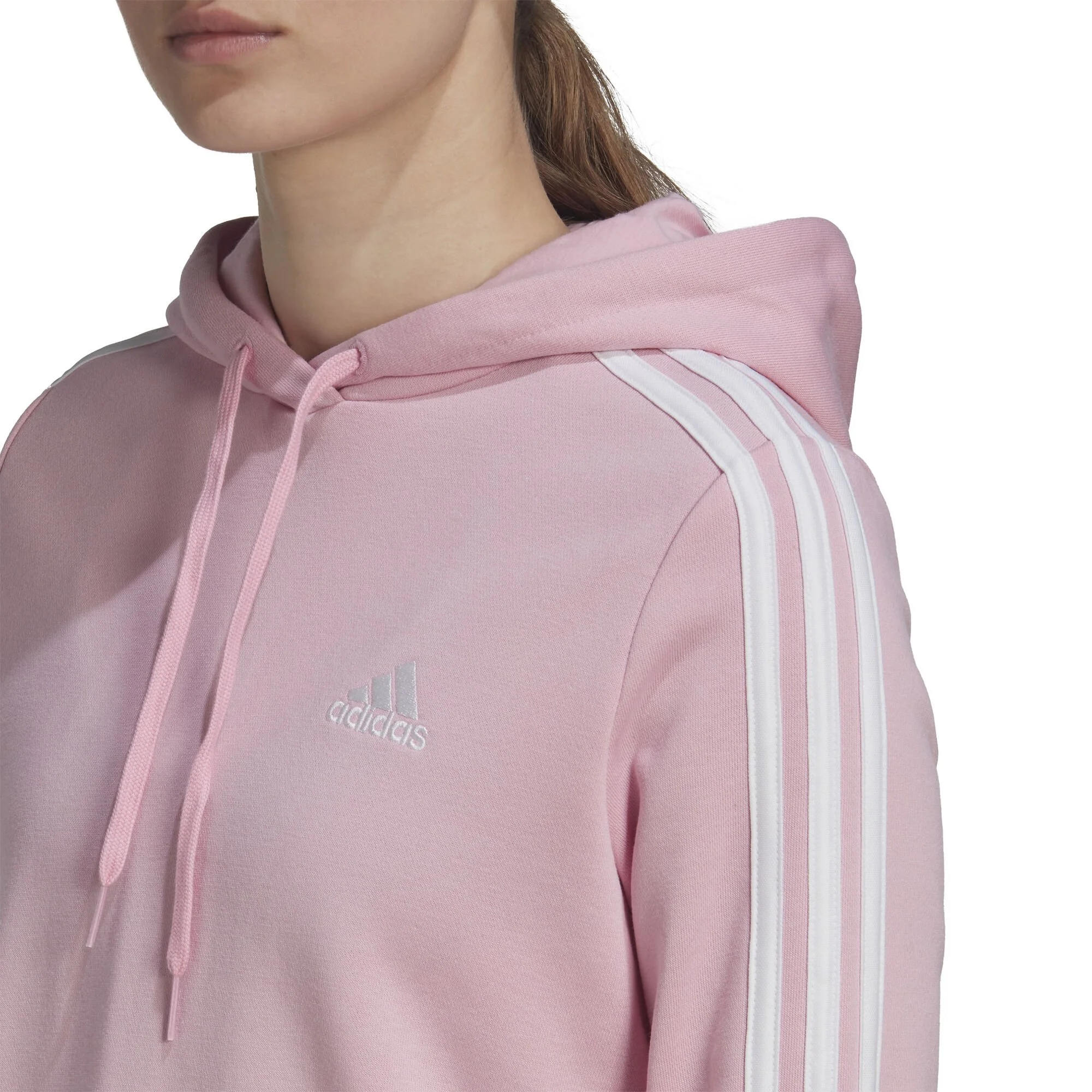ADIDAS 3 Stripes French Terry Cropped Felpa Con Cappuccio Donna - Rosa, Bianco 4 ADIDAS 3 Stripes French Terry Cropped Felpa Con Cappuccio Donna - Rosa, Bianco - immagine 4