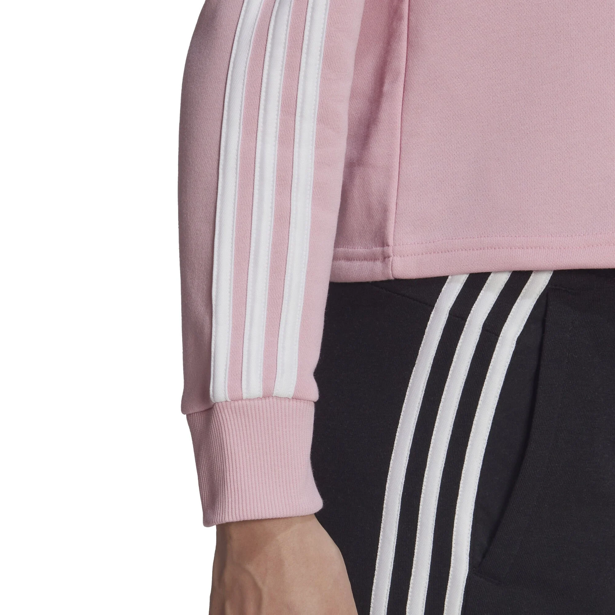ADIDAS 3 Stripes French Terry Cropped Felpa Con Cappuccio Donna - Rosa, Bianco 5 ADIDAS 3 Stripes French Terry Cropped Felpa Con Cappuccio Donna - Rosa, Bianco - immagine 5