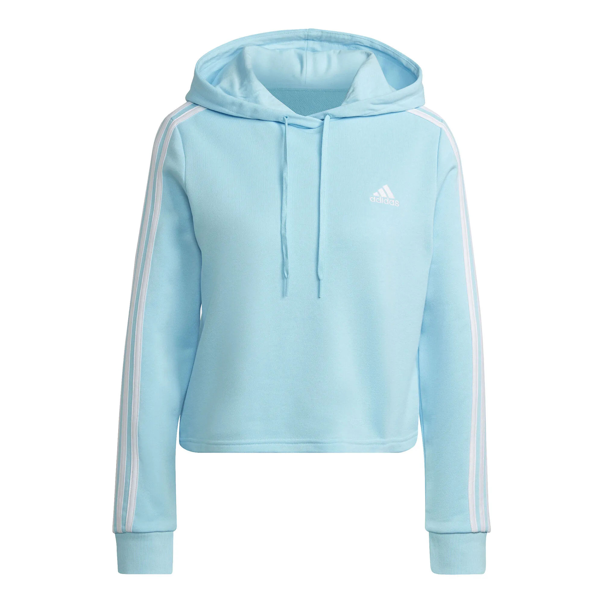 ADIDAS 3 Stripes French Terry Cropped Felpa Con Cappuccio Donna - Blu Chiaro 1 ADIDAS 3 Stripes French Terry Cropped Felpa Con Cappuccio Donna - Blu Chiaro
