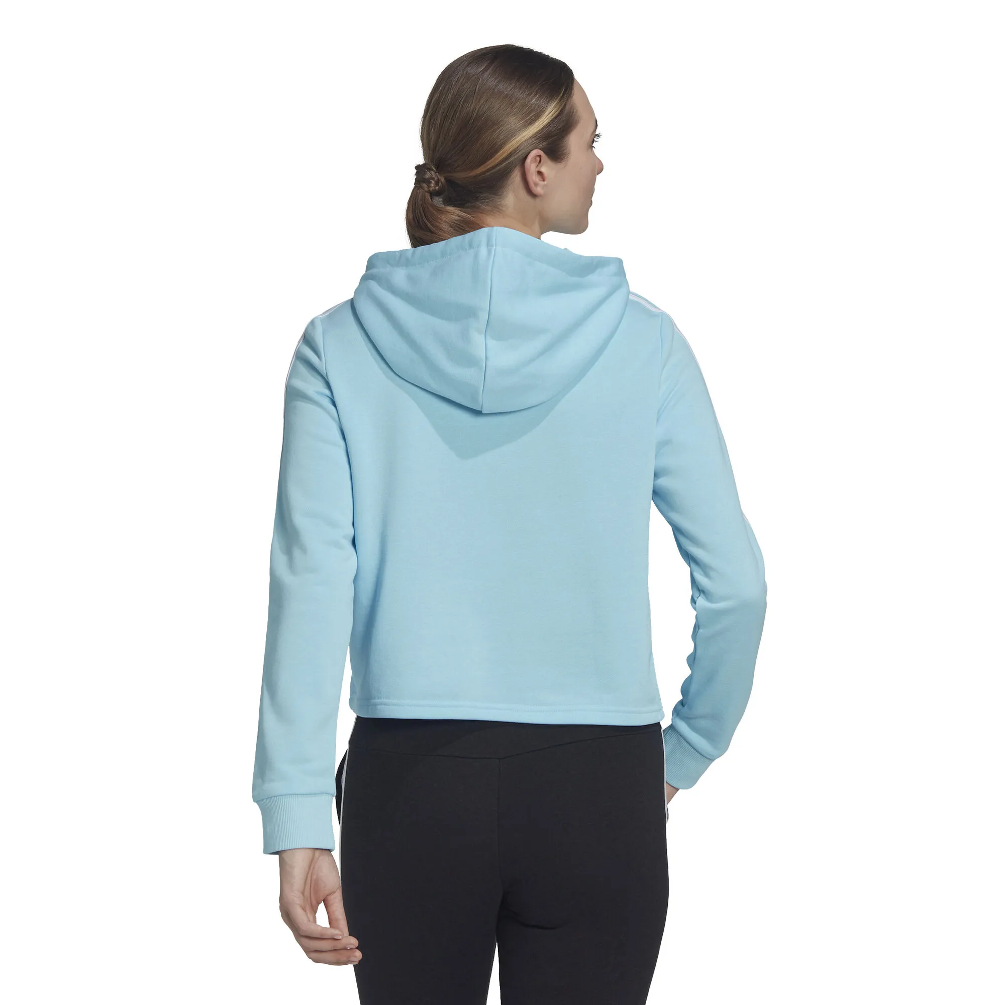 ADIDAS 3 Stripes French Terry Cropped Felpa Con Cappuccio Donna - Blu Chiaro 3 ADIDAS 3 Stripes French Terry Cropped Felpa Con Cappuccio Donna - Blu Chiaro - immagine 3