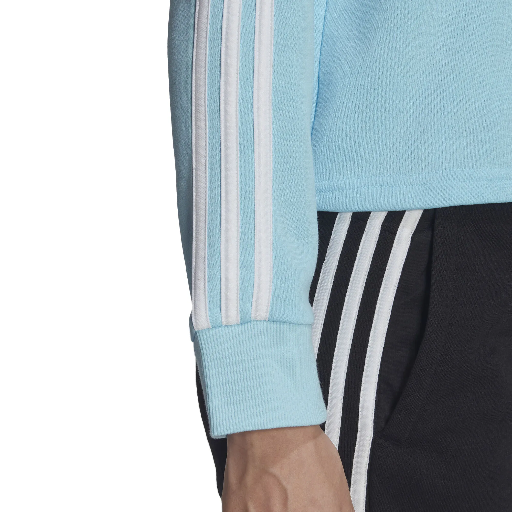 ADIDAS 3 Stripes French Terry Cropped Felpa Con Cappuccio Donna - Blu Chiaro 6 ADIDAS 3 Stripes French Terry Cropped Felpa Con Cappuccio Donna - Blu Chiaro - immagine 6