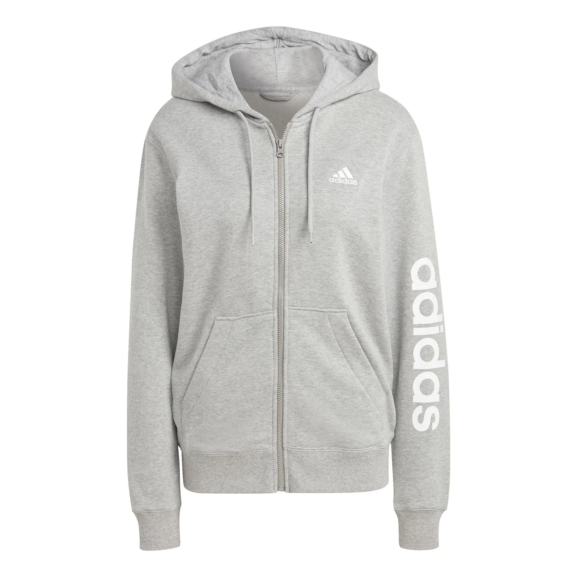 ADIDAS Essentials Linear Full-Zip French Terry Felpa Donna - Grigio Chiaro, Bianco 1 ADIDAS Essentials Linear Full-Zip French Terry Felpa Donna - Grigio Chiaro, Bianco