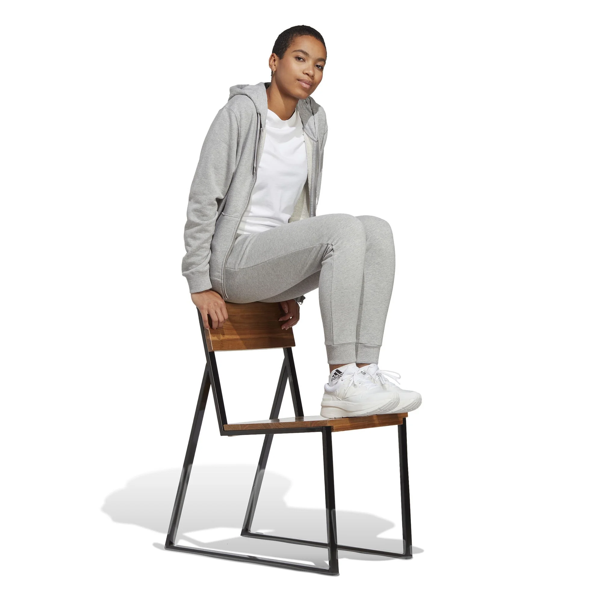 ADIDAS Essentials Linear Full-Zip French Terry Felpa Donna - Grigio Chiaro, Bianco 4 ADIDAS Essentials Linear Full-Zip French Terry Felpa Donna - Grigio Chiaro, Bianco - immagine 4