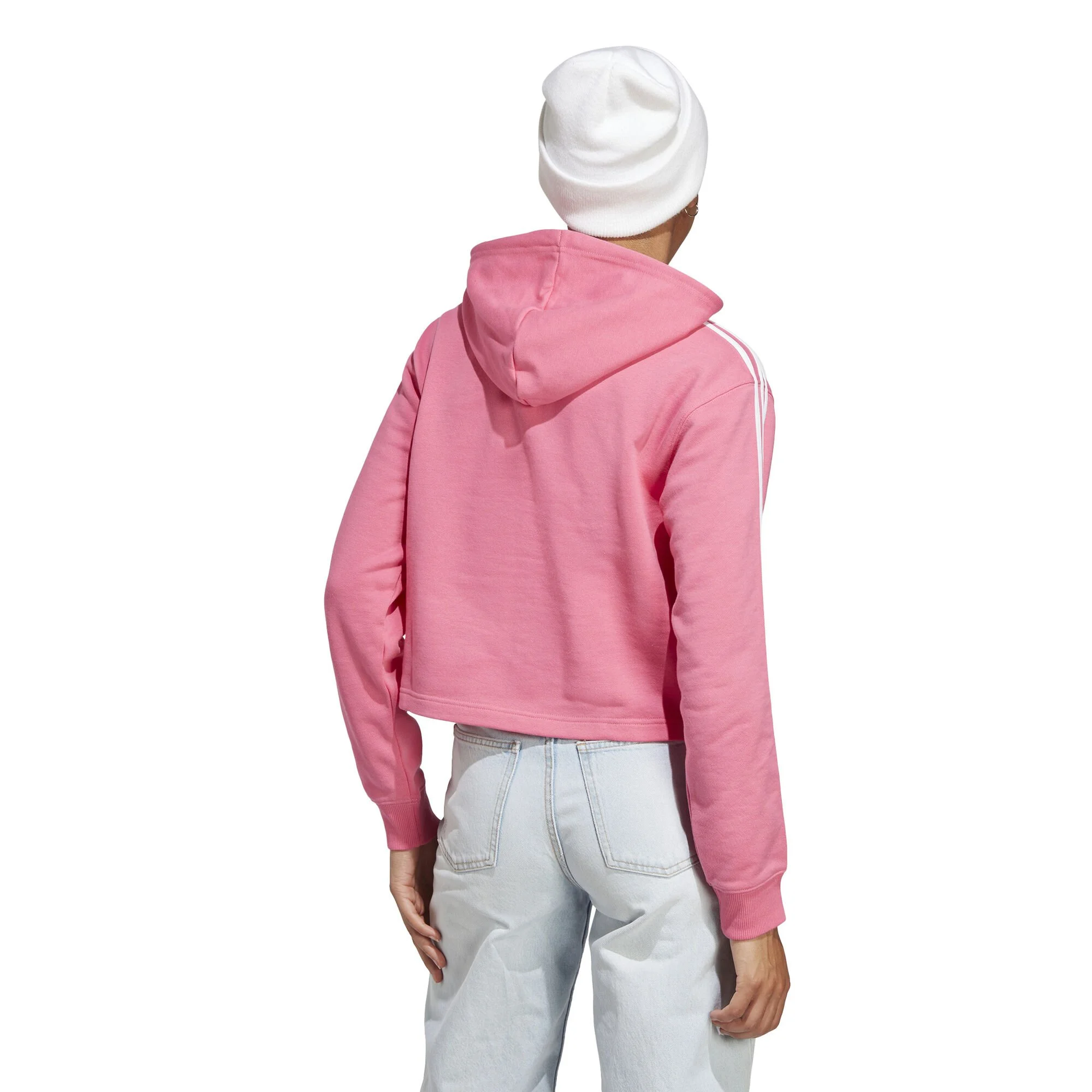 ADIDAS Essentials 3-Stripes French Terry Crop Felpa Con Cappuccio Donna - Rosa, Bianco 3 ADIDAS Essentials 3-Stripes French Terry Crop Felpa Con Cappuccio Donna - Rosa, Bianco - immagine 3