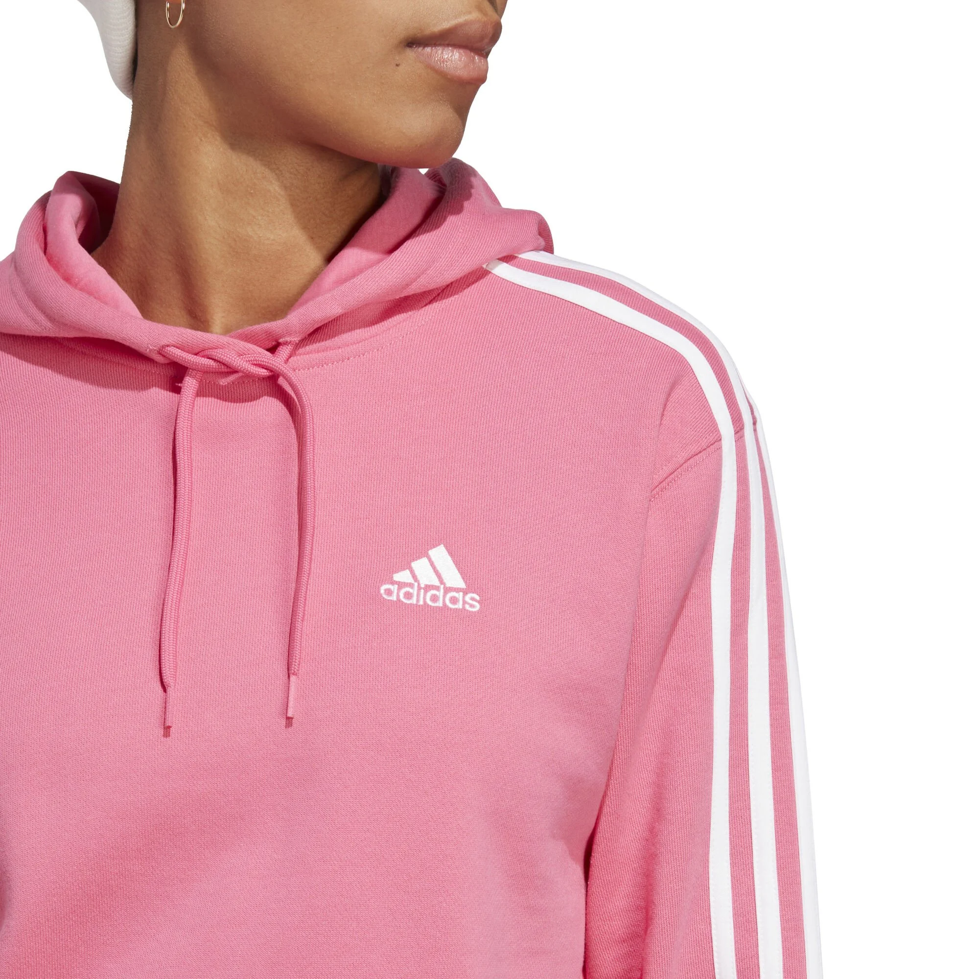 ADIDAS Essentials 3-Stripes French Terry Crop Felpa Con Cappuccio Donna - Rosa, Bianco 5 ADIDAS Essentials 3-Stripes French Terry Crop Felpa Con Cappuccio Donna - Rosa, Bianco - immagine 5
