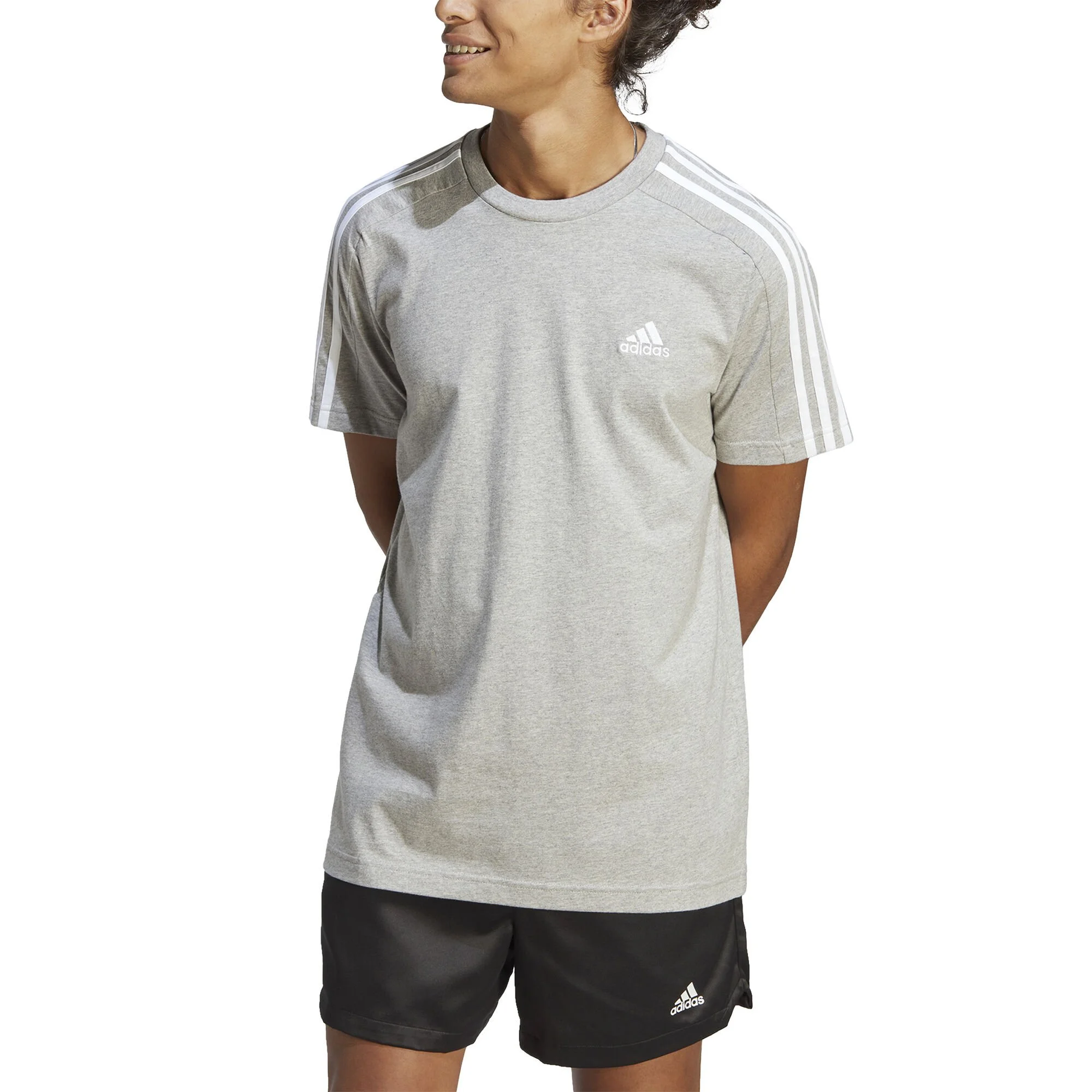 ADIDAS Essentials Single Jersey 3-Stripes Maglietta Uomini - Grigio Chiaro, Bianco 2 ADIDAS Essentials Single Jersey 3-Stripes Maglietta Uomini - Grigio Chiaro, Bianco - immagine 2