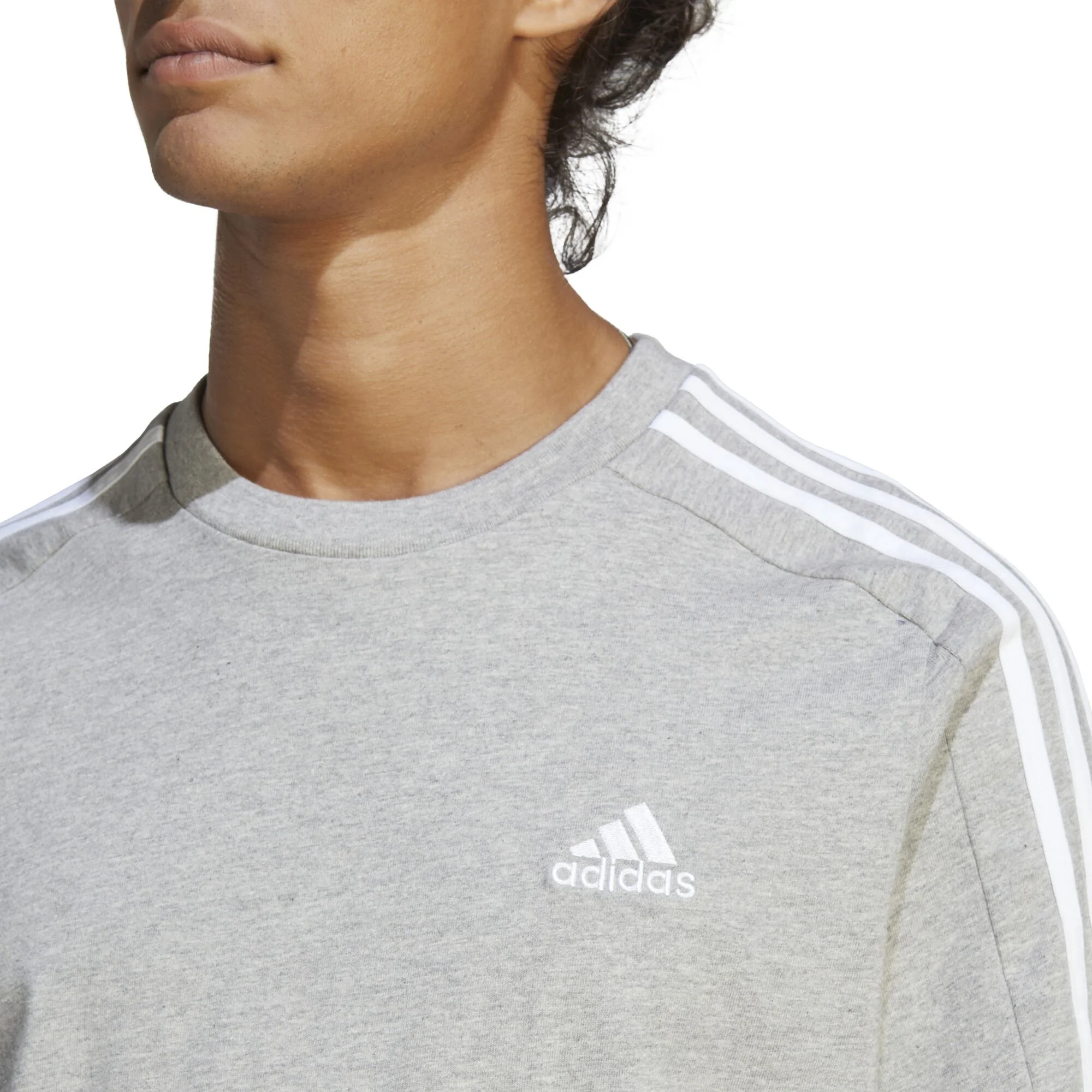 ADIDAS Essentials Single Jersey 3-Stripes Maglietta Uomini - Grigio Chiaro, Bianco 5 ADIDAS Essentials Single Jersey 3-Stripes Maglietta Uomini - Grigio Chiaro, Bianco - immagine 5