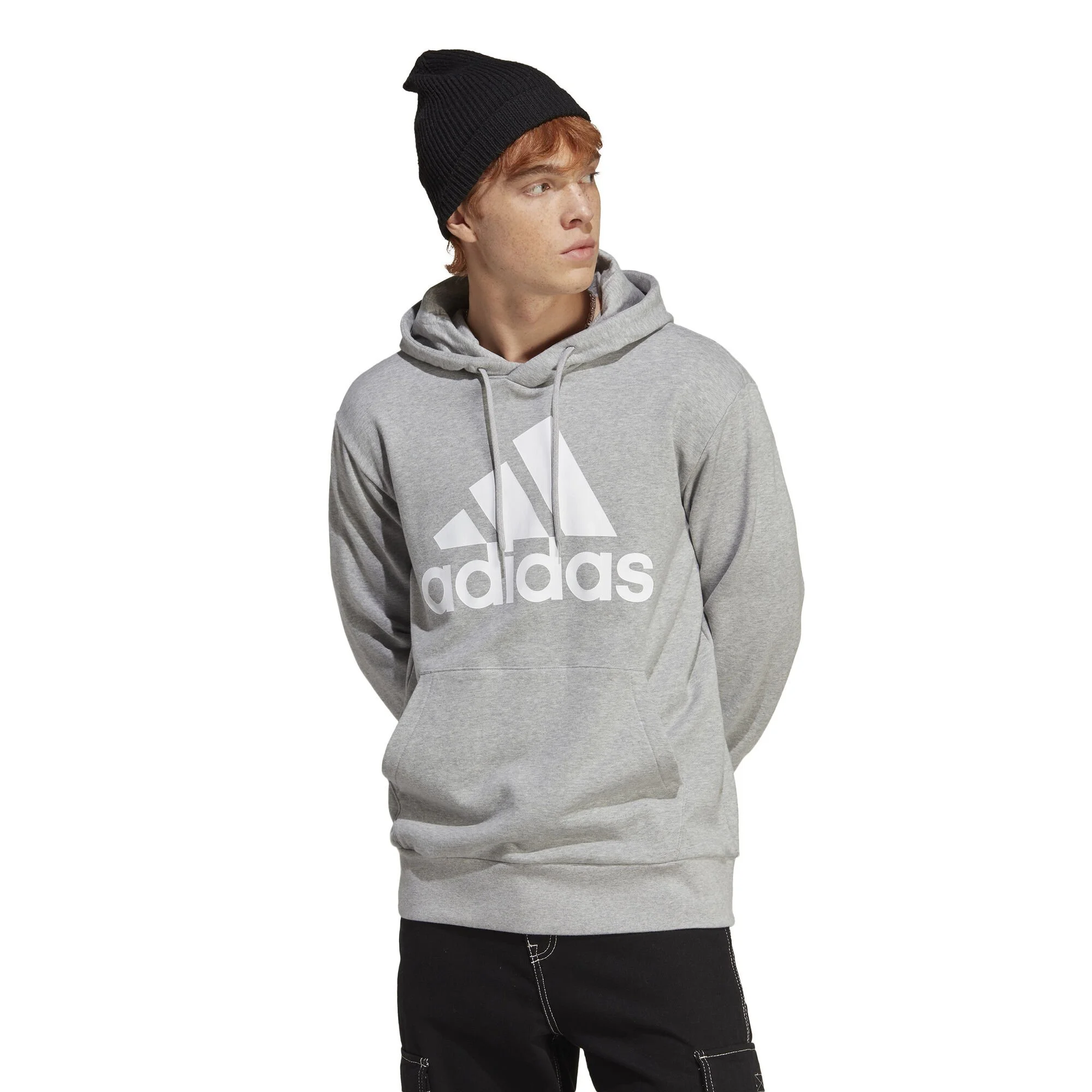 ADIDAS Essentials French Terry Big Logo Felpa Con Cappuccio Uomini - Grigio Chiaro, Bianco 2 ADIDAS Essentials French Terry Big Logo Felpa Con Cappuccio Uomini - Grigio Chiaro, Bianco - immagine 2