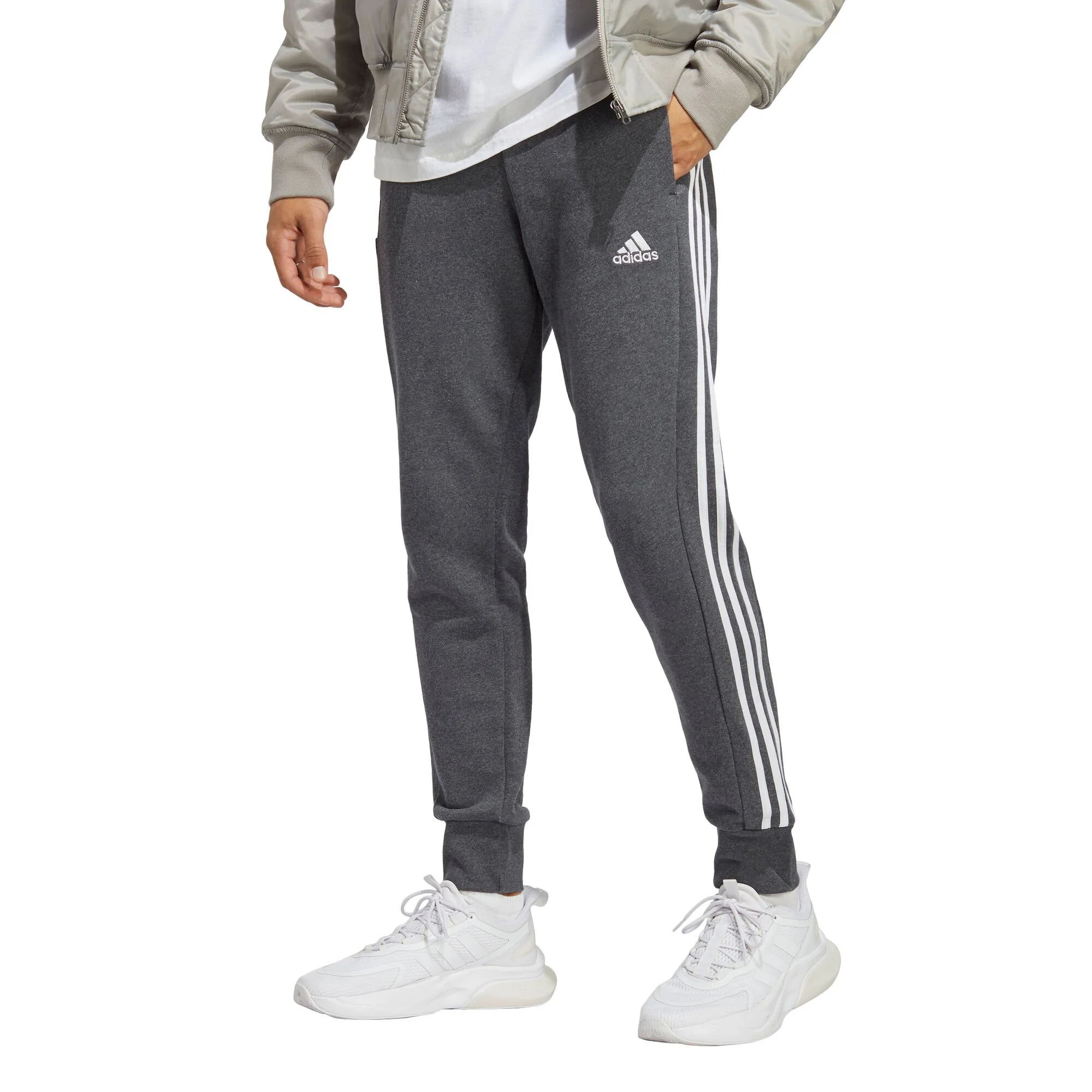 ADIDAS Essentials French Terry Tapered Cuff 3-Stripes Pantalone Da Allenamento Uomini - Grigio, Bianco 2 ADIDAS Essentials French Terry Tapered Cuff 3-Stripes Pantalone Da Allenamento Uomini - Grigio, Bianco - immagine 2