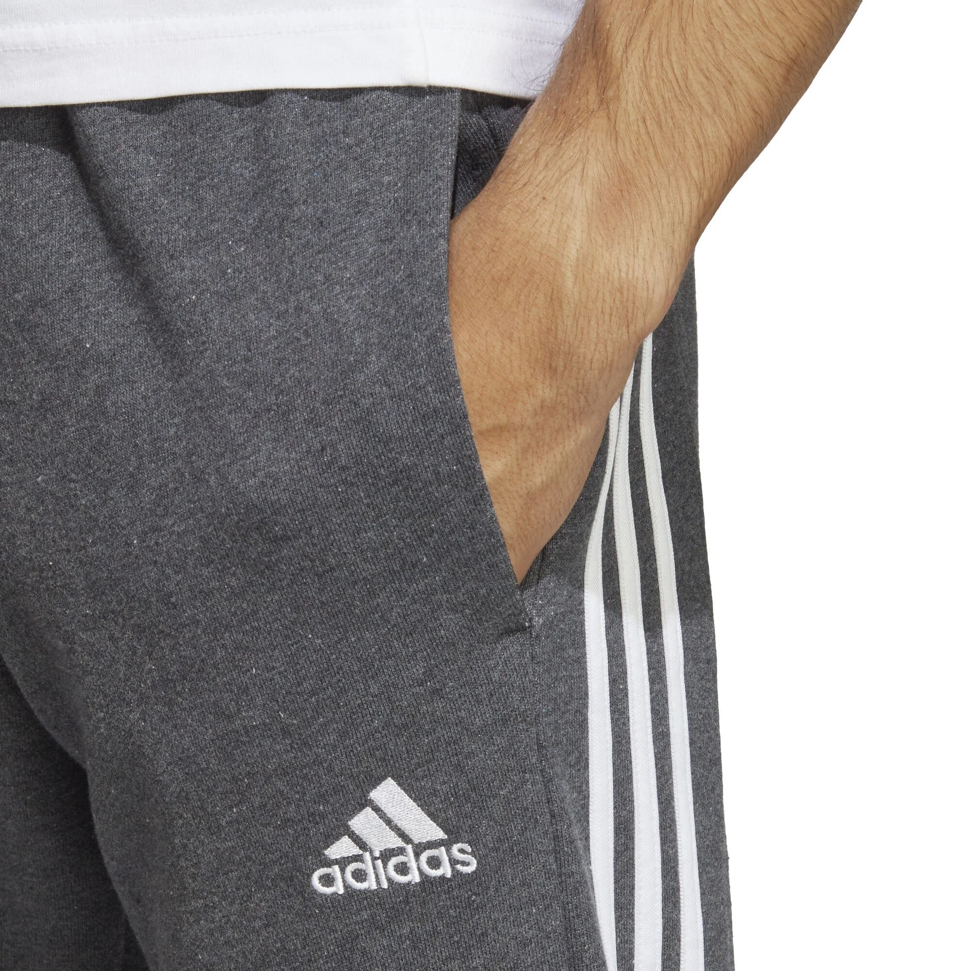 ADIDAS Essentials French Terry Tapered Cuff 3-Stripes Pantalone Da Allenamento Uomini - Grigio, Bianco 4 ADIDAS Essentials French Terry Tapered Cuff 3-Stripes Pantalone Da Allenamento Uomini - Grigio, Bianco - immagine 4