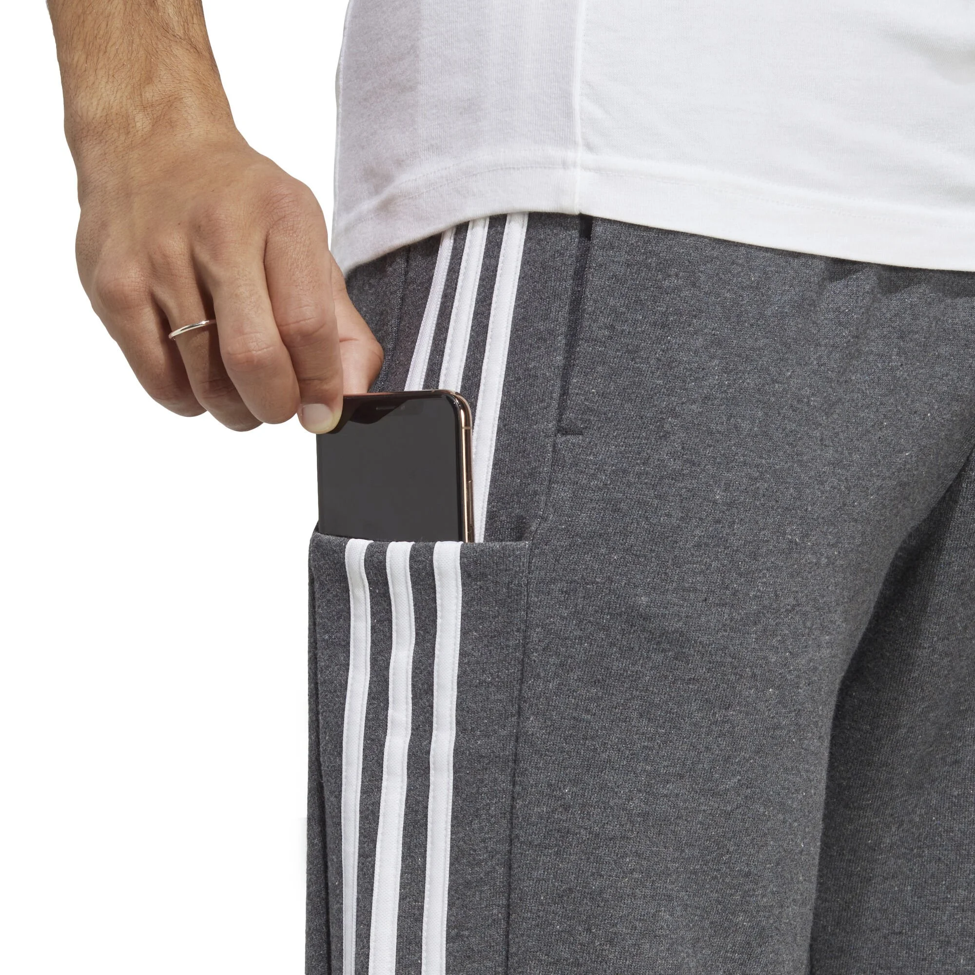 ADIDAS Essentials French Terry Tapered Cuff 3-Stripes Pantalone Da Allenamento Uomini - Grigio, Bianco 5 ADIDAS Essentials French Terry Tapered Cuff 3-Stripes Pantalone Da Allenamento Uomini - Grigio, Bianco - immagine 5