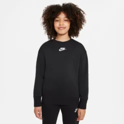 Nike Sportswear Club Fleece Crrew Felpa Ragazze - Nero, Bianco -Vendite Racchette da tennis 54303000 13